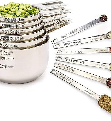Simply Gourmet Measuring Cups and Spoons Set of 12 – 18/10 Stainless Steel Kitchen Gadgets – Stackable Design with Long Handle Spoons – Fits in Jars – Cooking & Baking Measuring Set for Dry & Liquid