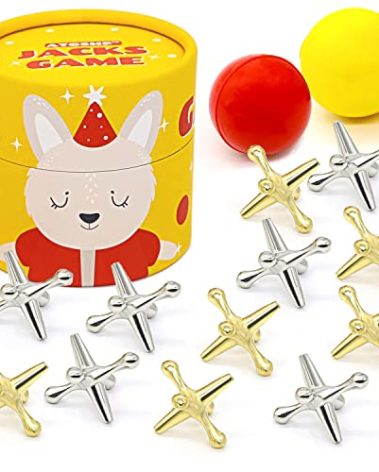 ATOSHP Jacks Game with Ball, Retro Toys, 12 Metal Jax and 2 Different Balls in The Box