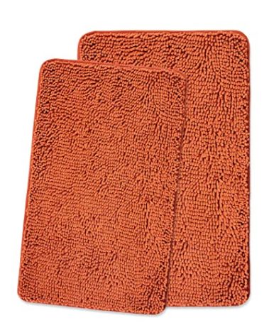 Yeaban Burnt Orange Bathroom Rugs Sets 2 Piece – Thick Chenille Bath Mats | Absorbent and Washable Bath Rug Non-Slip, Plush and Soft Rugs for Bathroom Floor, Shower, Sink - 20" x 32"+24" x 36"