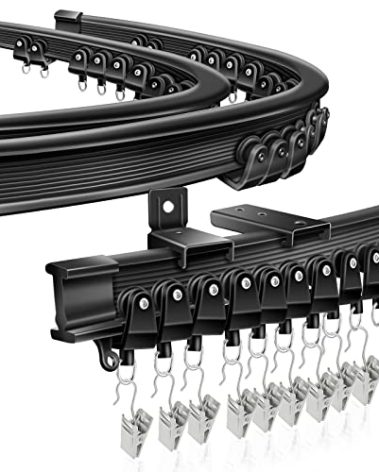 Flexible Bendable Ceiling Curtain Track, Black Curved Ceiling Track for Curtains 16FT Curtain Track Wall Mount Sliding Curtain Rail Track System for RV, Bay Window, Room Divider