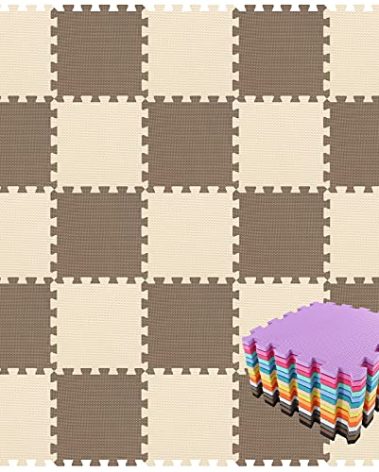 qqpp EVA Rubber 18 Tiles Interlocking Puzzle Foam Floor Mats - Baby Play Mat for Playing | Exercise Mat for Home Workout. Brown, Beige. QC-FJb18N
