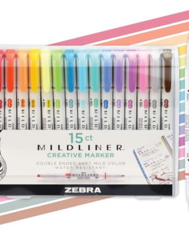 Zebra Pen Mildliner Dual-Tip Highlighter Marker Set, Broad and Fine Point Tips, No Bleed, Ideal for Bible Highlighting, Journaling, School and Office Supplies, Assorted Ink Colors, 15-Pack (78115)