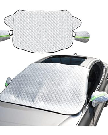8sanlione Car Windshield Snow Cover with Side Mirror Cover, 4 Layers Winter Frost Protection for Any Weather, Windscreen Covers with Magnetic Edges, Front Window Automotive Covers for Car SUV Trucks