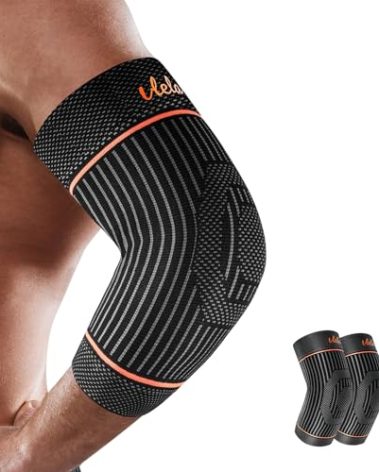 Vlela Elbow Compression Sleeve, Elbow Brace For Tendonitis and Tennis Elbow,Golfers, Arthritis, Bursitis,Pain Relief,Weightlifting, Fit for Men & Women (Orange, Large)