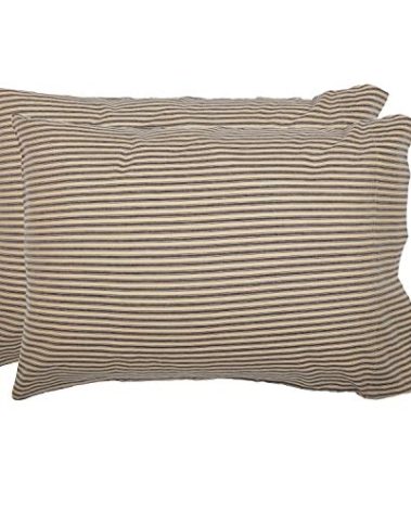 VHC Brands Sawyer Mill Ticking Stripe Pillowcase, Charcoal Gray, 21x30, Set of 2
