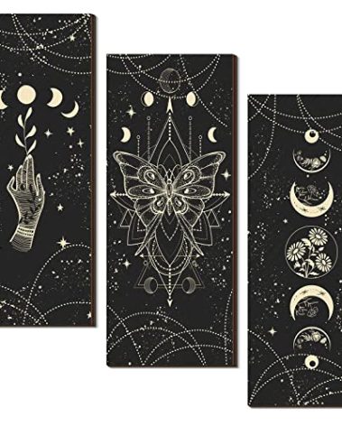 Ferraycle 3 Pcs Christmas Witchy Wall Decor Boho Wall Art Phases Moon Gothic Gift Celestial Crescent Minimalist Aesthetic Nordic Hanging Sign Gifts for Pagan Yule Xmas Witchy Home Room(Light Color)