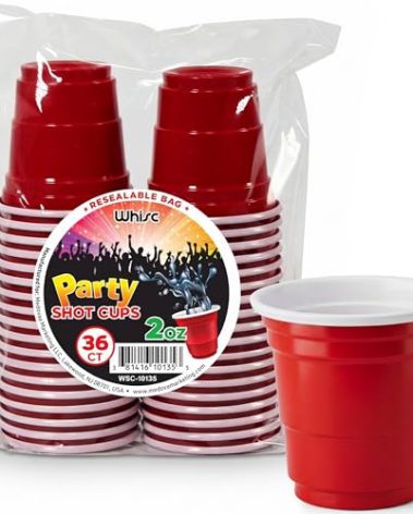 WHISC Red Disposable Shot Glasses, 2 oz – 36-Pack Heavy-Duty Plastic Shot Cups for Parties, Jello Shots, Tastings & Events – Durable, Stackable Mini Cups for Barware & Catering