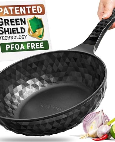 Diamond X Premium Non Stick Wok Pan - 11" Large Flat Bottom Chinese Wok - Woks & Stir-fry Pans Nonstick - Titanium-Coated 8-Layered Korean Engineered Skillet for Frying, Oil-Free, PFOA-Free