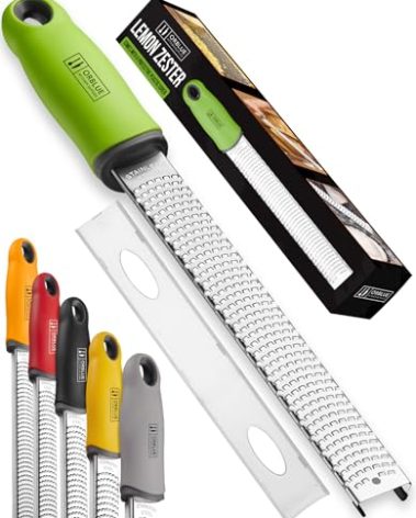 Orblue Lemon Zester & Cheese Grater - Premium Citrus Zester, Kitchen Grater for Parmesan, Chocolate, Fruits, Vegetables, Ginger, Garlic, Nutmeg - Stainless Steel Blades with Protective Cover, Green