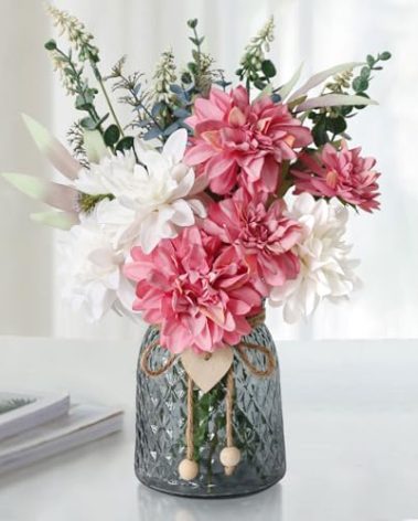 Leftover Faux Flowers in Vase,Artificial Flowers in Vase,Table Centerpieces for Dining Room,Flower Centerpieces for Tables,Fake Flowers,Kitchen Decor,Coffee Table Decor