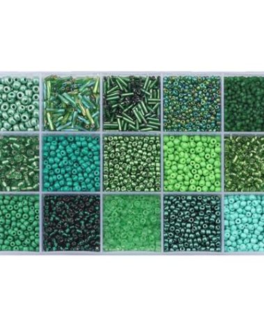 Mix 15 Color Glass Seed Tube Beads Glass Bugle Beads Loose Kit for Jewelry Making DIY Craft Beading (Mix 15 Color, Green)