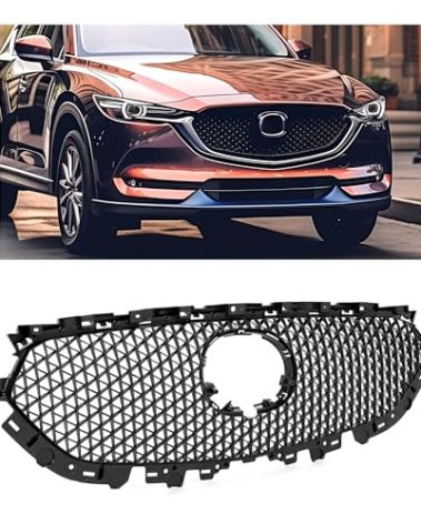HECASA Front Grille Mesh Compatible with 2017-2021 Mazda CX-5 CX5 Bumper Grill Mesh Assembly Grille PP Plastic Black Replacemant for KB8C-50-719 MA1200215