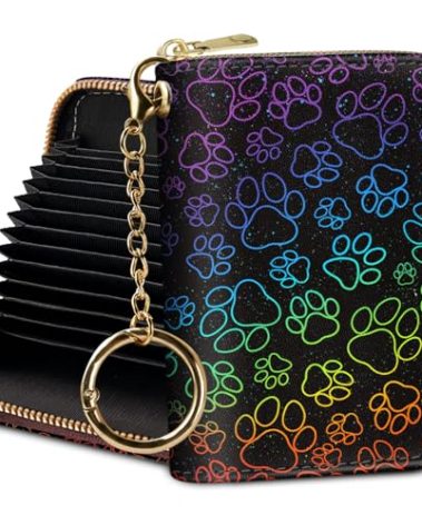Yonlevres Credit Card Holder Small Wallets Woman, Puppy Dog Paw RFID Wallet Women Card Holder Keychain Zipper, Cute Funny Card Case PU Leather RFID Blocking Accordion Card Organizer Gifts Girls