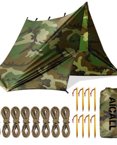 Waterproof Camping Tarp 10 x 10ft Survival Tent Backpacking Portable Tarp Multifunctional Anti-UV Shelter for Outdoor (Camo)