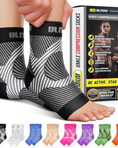 Compression Socks for Plantar Fasciitis, Achilles Tendonitis, Arthritis Relief, Ankle Brace Compression Sleeve with Foot Arch Support, Ankle Wrap for Women, Men, Swelling & Heel Pain Black S-M