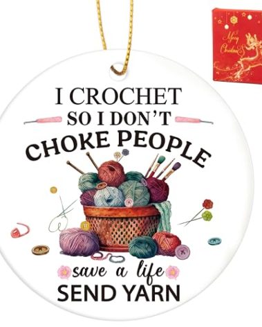 CJiangpo Crochet Ornament Christmas Gift - Ceramic Christmas Tree Hanging Decoration with Funny Crochet, Crocheters Knitters Yarn Lovers Sewing Lover Women Ornament Gift Crafters Xmas Keepsake