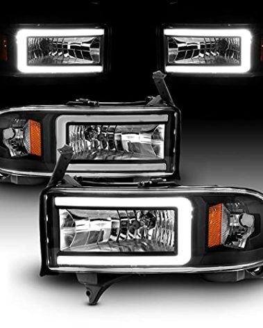 AmeriLite 1994-2001 Dodge Ram 1500 2500 3500 HD C-Type LED Tube Black 1pc Replacement Headlights Set - Passenger and Driver Side