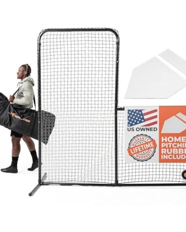 ACELETIQS L Screen Baseball Pitching Net for Batting Cage | Pitching Screen Baseball Net with Wheels 6 feet by 6 feet Body Protector for Back Drive Lines Beisbol