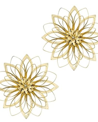 Remenna Metal Flowers Wall Decor, Metal Rustic Wall Art Decoration Farmhouse Wall Decorations Multiple Floral Hanging Decor for Bathroom Living Room Home Office Garden Kitchen (Rustic Gold - 2)