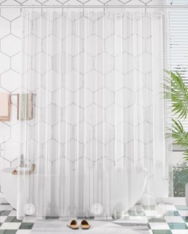 AmazerBath Extra Long Shower Curtain 90 Inches Long, Clear Premium PEVA Plastic 72x90 Inches, Tall Bathroom Curtain Heavy Duty with 3 Weighted Stones and 12 Grommet Holes