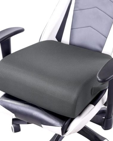 MABOZOO Extra Thick Chair Cushions,Office Chair Booster Seat Cushion to Raise Seat Height for Pain Relief,18 x 16 x 6 inch Non Slip Memory Foam Thick Cushion with Carry Handle（Dark Grey）