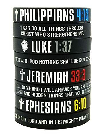 Nuzabee (8-Pack Christian Bible Verses Silicone Bracelets | Religious Gifts Rubber Wristbands for Men, Women | Strength Faith Hope Belief | Positive and Inspirational Messages