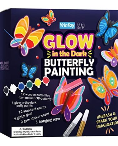 Yrinfay Glow in The Dark Butterfly Painting Kit, Teen Girl Gifts for 6-8 8-10 Year Old, Arts and Craft Kit for Kids Age 7 8-12, Toys for Boy & Girls 5-7 8 9 10 11 12