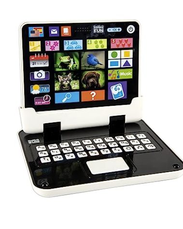 Kidz Delight Infini fun My First 2-in-1 Bilingual Tablet, English & Spanish Interactive Learning Toy for Ages 2+, Detachable Keyboard, Learn Alphabet, Numbers, Colors, Shapes, Plug & Play Realistic