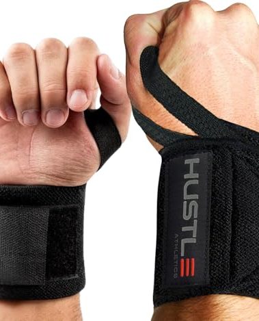 Hustle Athletics Wrist Wraps for Weightlifting - 18" & 12" Premium Wrist Support Weight Lifting Wraps to Lift Heavier & Train Harder - Heavy Duty Powerlifting & Bench Press Gym Straps for Men & Women