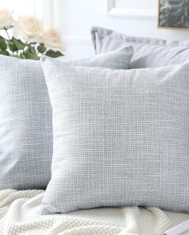 OTOSTAR Linen Throw Pillow Covers Set of 2 Decorative Square Pillowcases Cushion Covers 24x24 Inch for Home Decor Sofa Bedroom Car 60 x 60CM Grey Blue (More Grey)