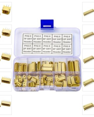 Kidisoii JST Connector Kit, PH2.0 SMT Header Jst 2mm Pitch IC Socket Plugs Adapter JST Connector Kit 85Pcs, JST-PH 2/3/4/5/6/7/8/9/10/12Pin SMT Header Right Angle Type Header (PH2.0-SMT-R/A)