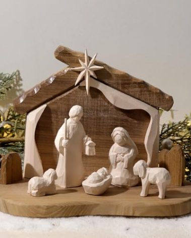 Pawliss 6Pcs Nativity Sets & Figures, Rustic Christmas Wood Nativity Set, Nativity Set Wooden Home Decor Jesus Birth Figurines