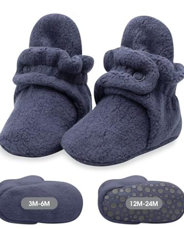 Zutano Unisex Cozie Fleece Baby Booties with Grippers, Baby Essentials, Denim Navy, 12 Months
