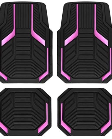 PIC AUTO Heavy Duty Rubber Floor Mats, Pink Aluminum Film Car Mats Set, Front and Rear Car Mats with Anti-Slip Backing, All Weather Protection, Trim-to-Fit for Automotive SUV, Sedan, Van