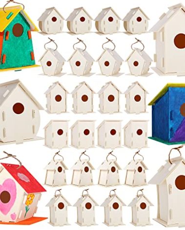 ILHSTY 18 Pack Large Paintable DIY Wooden Bird Houses Kits for Kids, Kids Crafts Wood Houses for Crafts Class Parties Birthday, DIY Crafts and Art Birdhouse Kits for Children to Build and Design（18）
