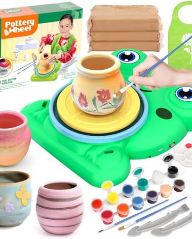 Aujazyble Pottery Wheel for Kids - Complete Pottery Painting Kit Arts and Crafts for Kids Ages 8-12 with 3 Pack Air Dry Clay Art Supplies Toys for Girls Boy Birthday Gift for 6 7 8 9 10 11 12+