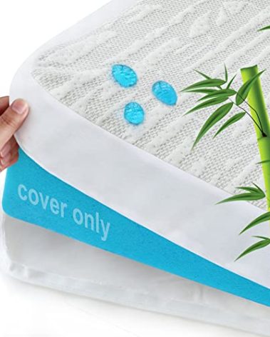 Mattress Topper Cover Protector Twin Size 2 Inch, 100% Waterproof Viscose Cooling Mattress Encasement Zippered with Adjustable Straps, Fit Memory Foam Mattress Topper