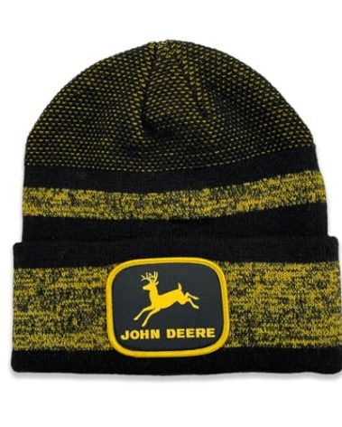John Deere Mens Vintage Yellow Logo Beanie-Black/Yellow