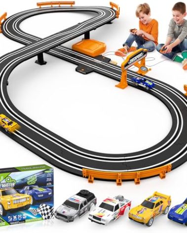 Slot Car Race Track Sets for Boys, Race Car Track with 2 High-Speed Slot Cars, Battery or Electric Car Track, Dual Racing Game Lap Counter Track Sets, Toys Gifts for Boys Girls Ages 4 5 6 7 8-12