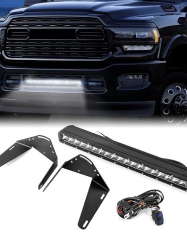 WeiSen 22" Straight LED Light Bar & Mounting Brackets, Front Hidden Bumper Light Bar Mount Wiring Kit Compatible with Dodge Ram 2500 3500 2019-2024