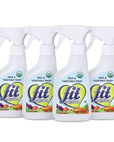 FIT Organic Fruit and Vegetable Wash Spray – USDA Certified Organic & Kosher – Tasteless, Odorless, Removes 98% Pesticides & Contaminants – Family & Pet Safe, Chemical-Free, 12 Fl Oz (4-Pack)
