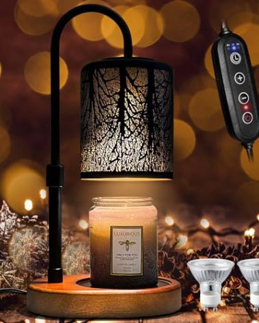 Candles Warmer with Timer and Dimmer, Adjustable Height Candle Melter, Electric Wax Warmer Vintage Home Decor for Jar Candles,2 Bulbs，Black