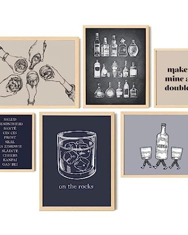 EXCOOL CLUB Bar Cart Accessories and Decor - 12x16 Vintage Bar Art Wall Decor, Alcohol Drinks Poster Cocktail Quotes Wall Art, Mixology Print Whiskey Pictures for Kitchen Bar Decorations (UNFRAMED)