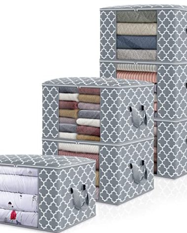 WISELIFE Storage Bags, Large Blanket Clothes Organization and Storage Containers for Bedding, Comforters, Foldable Organizer with Reinforced Handle, Clear Window,Sturdy Zippers,(Light Grey, 6 x 100L)