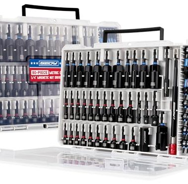 80-Piece Premium Magnetic Impact Nut Driver Set Metric & SAE with Socket Adapters, Bit Holder, Wing Nut Driver, Universal Sockets, Quick Release Extension, Power Bits