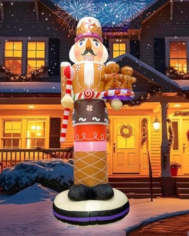 OurWarm 8FT Christmas Inflatables Outdoor Decoration, Gingerbread Inflatable Nutcracker Blow Up Yard Decorations with LED Lights, Inflatable Christmas Decorations Outdoor for Xmas Lawn Yard Decor