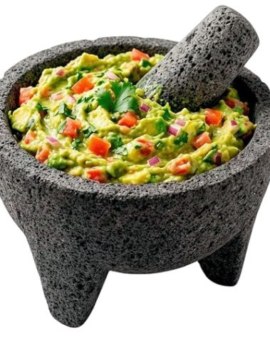 Molcajete 6 in Mexican, Handmade with Natural Volcanic Stone, Artisanal Kitchen Utensil for Grinding with Pores for Crushing, Specially Designed for Grinding Spices, Sauces, and Guacamole