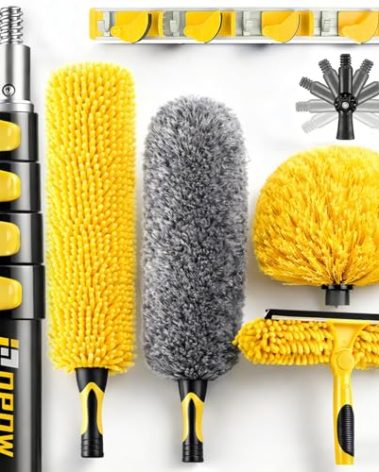30 Foot High Ceiling Duster Kits with 7-24ft Heavy Duty Extension Pole, High Reach Duster for Cleaning,Microfiber Feather Duster,Cobweb Duster,Ceiling Fan Duster,Window Squeegee & Cleaner
