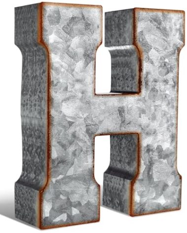 Yaocom 12" Metal Letter Wall Decor Large Galvanized Letter 3D Signs Shelf Decoration Hanging or Freestanding Vintage Industrial Decor for Home Office Bookshelf Farmhouse Kitchen Apartment(Letter H)