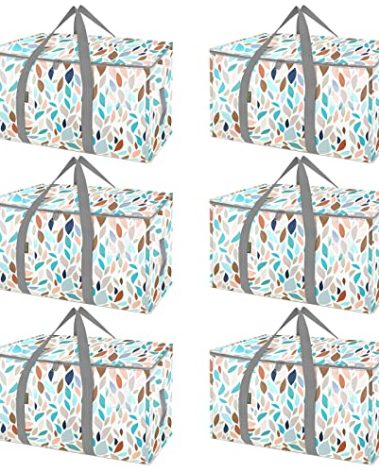 BALEINE 6-Pack Oversized Moving Bags with Reinforced Handles, Heavy-Duty Storage Tote for Clothes, Moving Supplies (Mosaic, 6-Pack)